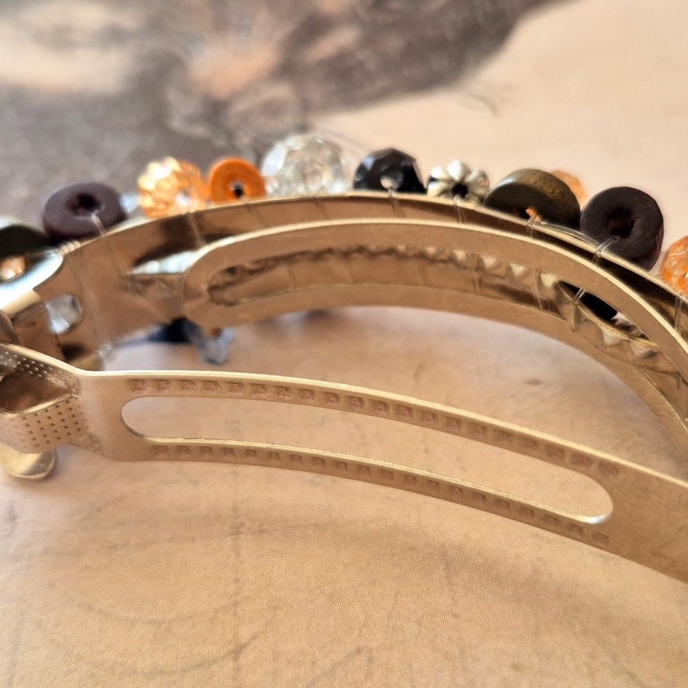 Vintage HairClip Barret with Orange And Wooden Beads - Picture 5 of 5